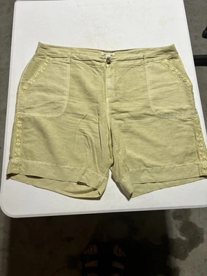 Pantalones Cortos Coldwater Creek Mujer Talla 20 Beige Dorado LINO Encaje Acentos Bolsillos Foto 1 de 4