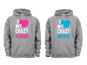Couples Matching Hoodies love my Crazy husband Matching Couple Grey Unisex S-6X - Picture 1 of 1