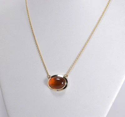 GIROCOLLO ARGENTO DORATO CON AMBRA  CABOCHON 20 mm                   AGLN 0253 - Immagine 1 di 3