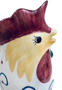 Vtg Italian Pottery Hand Painted Rooster Chicken Drinking Pitcher Italy Yellow - Imagen 1 de 8