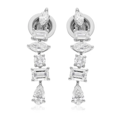 1.77 Ct Natural SI/H Multi Shape Diamond Dangle Earrings 10k White Solid Gold - Image 1 of 4