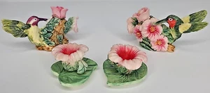 Hummingbird & Flower 4-Piece Figurine Set Bronson Collectibles 1996 Porcelain - Picture 1 of 16