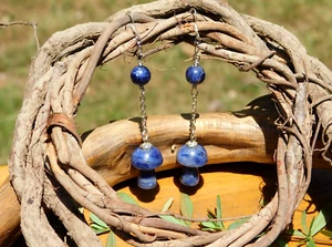 Sodalite Mushroom Earrings Sterling Silver Dangle Earrings for Energy Healing - Picture 1 of 9