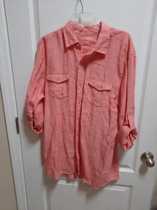 Mens ISLANDER 100% LINEN PEACH CORAL COLOR LARGE BUTTON UP SHIRT - Picture 1 of 7
