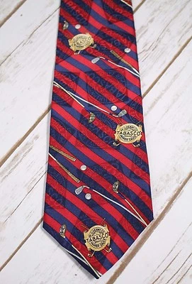 Tabasco Hot Sauce Golf Balls 100% Silk Colorful Striped Tie Necktie Golfers - Image 1 of 3