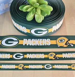5/8, 7/8 & 1.5" (1 YD) Green Bay Packers Grosgrain Ribbon Football - Picture 1 of 1