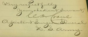 WAR DEPARTMENT SURGEON GENERAL'S OFFICE WASHINGTON 1874 C. H. CRANE, AUTOGRAPH - Picture 1 of 3