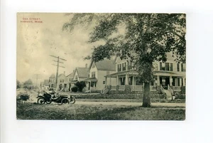 Hyannis MA Mass Sea Street view, casas, coche viejo ordenado, persona, postal de 1915 - Imagen 1 de 3