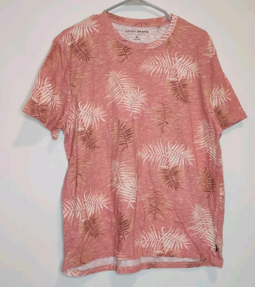 Camiseta roja XL Lucky Brand para hombre con estampado de hojas de lino cuello redondo Los Angeles LA Foto 1 de 3