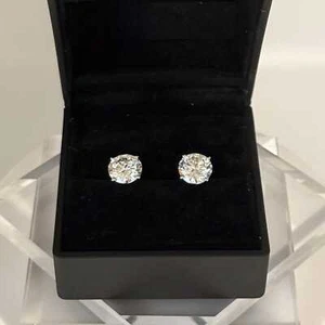 Diamond Earrings, 6 CTW Round Studs, 14K Gold Lab Grown, Certified, 3 Ct Each - Picture 1 of 10