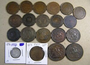 Canada Lot de 20 pièces jetons diff dont 1 argent 1896 TFLD, 1844 à 1920