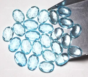 Lote de 10 piezas para hacer collares aguamarina ovalados facetados creados en laboratorio 4x12x16 mm - Imagen 1 de 6