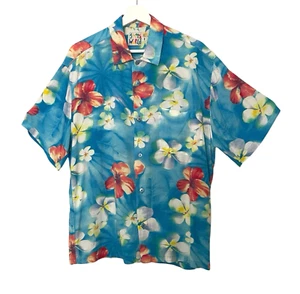 Jams World Shirt Mens M Rayon Blue Floral Hawaiian Camp Resort Puanani - Picture 1 of 14