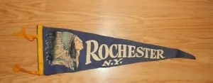 Banderín antiguo de lana fieltro vintage Rochester Nueva York - Imagen 1 de 3