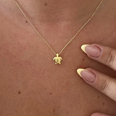 Collar Tortuga Oro 14k Tortuga Marina Colgante Joyería Regalo para Ella, Mujeres, Damas Foto 1 de 4