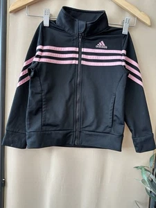 Adidas Jacket Girls 4T Black pink Full Zip Track Casual Jacket - Picture 1 of 8