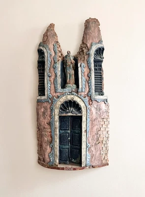 Antique 20th century Santos handmade carved wood church sculpture art Mexico 33" - Image 1 of 4