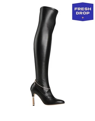 PVP €1316 MIA BECAR Botas de Cuero Sobre la Rodilla US8 UK5 EU38 Negras Hechas en Italia Foto 1 de 4