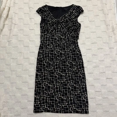 David Meister Vestido Vaina Geométrico Blanco y Negro Formal Cóctel - Talla 2 Foto 1 de 4