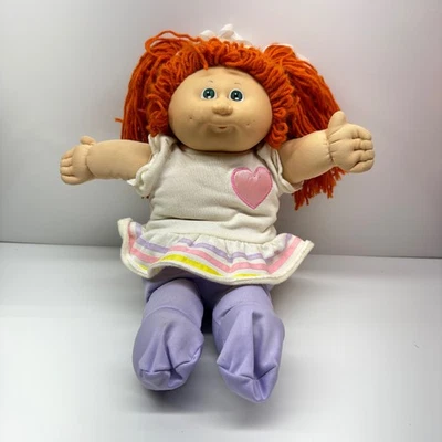 VTG Cabbage Patch Kids Doll 1982 Orange Yarn Hair White Heart Dress Purple Pants - Image 1 of 4