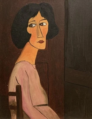 Después de Amedeo Modigliani, retrato de Margarita pintura al óleo vintage Foto 1 de 4