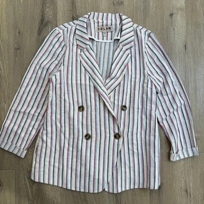Blazer Anthropologie Dolan a Rayas Doble Pecho Mezcla de Lino Talla Pequeña Foto 1 de 4