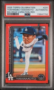 2025 TOPPS BIG HEAD VAR-RED #231 YOSHINOBU YAMAMOTO 1/5 PSA AUTENTICO - Foto 1 di 2