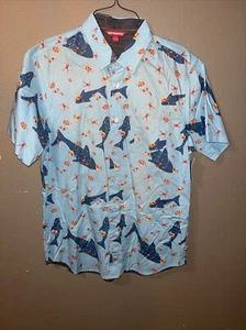 Union Bay Mens Large Short Sleeve Button Up Hawaiian Shirt Colorful Shark - Picture 1 of 2