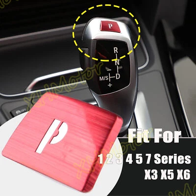 1 rojo ‎Perilla de cambio de marchas de aluminio palanca estacionamiento botón P decoración recorte cubierta pegatina Foto 1 de 4