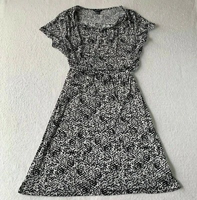 Vestido George elástico para mujer L grande 12-14 negro blanco calce acampanado lazo elástico Foto 1 de 4