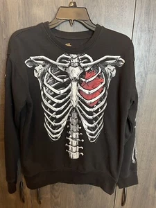 Halloween Skeleton Long Sleeve Hoodie Sweatshirt Pullover Tops Youth XL Black - Picture 1 of 7