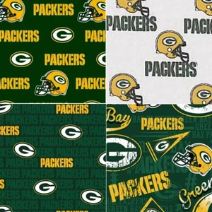 BTHY 4 Prints NFL Cotton Fabric -Green Bay Packer Cotton Fabric By The 1/2 Yard - Picture 1 of 9