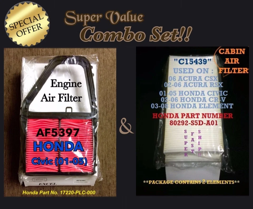 Combo Engine and Cabin Air Filter for HONDA CIVIC 2001-2005 Great Fit - Image 1 of 1