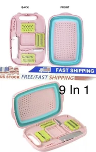 9 In 1 Collapsible Cutting Board With Colander & BBQ Prep Tub W/Knives.Multi Use - Picture 1 of 17