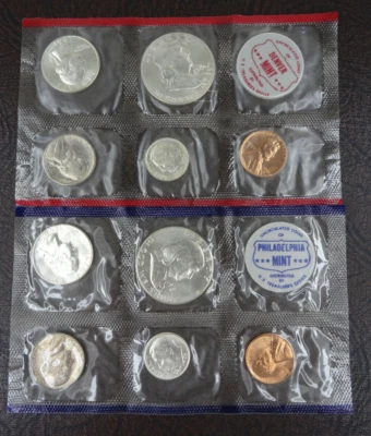 1961 US Mint Set Uncirculated 10 Coins P & D Original Cello 90% Silver - Image 1 of 4