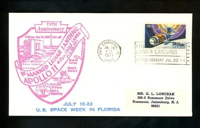 US Space Cover Apollo 11 5th Anniv. Moon Landing KSC Kennedy Center FL 7/20/1974 - Image 1 of 2