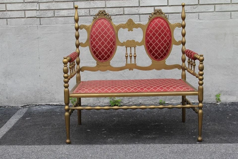 Antique Victorian Gilded Window Bench, Loveseat, New Upholstery Cover