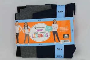 Members Mark 3pack Girls Favorite Leggings 6/6X Black, Navy, Grey - Picture 1 of 5