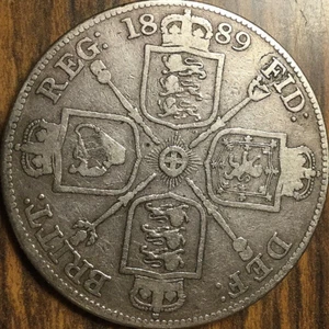 1889 UK GB GREAT BRITAIN SILVER DOUBLE FLORIN COIN - Picture 1 of 2