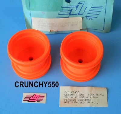 JG Mfg. 1455 2.2" Kyosho Front Truck Wheels Rim Flourescent Neon Orange Vintage - Image 1 of 4