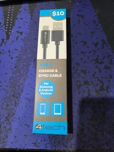 USB C Cable 1 Meter Black 4tech Brand, Samsung, Apple, Android, IOS - Picture 1 of 2