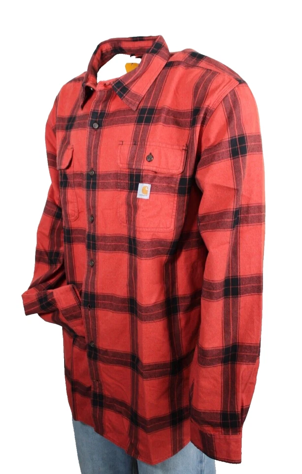 CARHARTT Large Tall Loose Fit Heavyweight Cotton Red Plaid Flannel L/S Shirt
