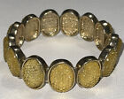 Stretch Textured Yellow Charms Bracelet One Size Gold Tone