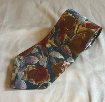 Men's Surrey Classic Floral Blue & Multi Color Necktie Tie. 100% Silk. USA Made - Image 1 of 4