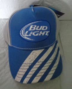 NWT - Bud Light Beer - Distressed - Blue / White - Baseball Hat / Cap - Picture 1 of 3