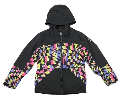 SPYDER Girls 14 Exo-Shield Ski Jacket Black Floral Abstract Print Hooded Winter - Image 1 of 4
