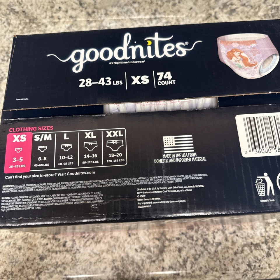 Roupa íntima noturna para meninas Goodnites, XS (28-43 lb), 74 unidades - Imagem 1 de 2