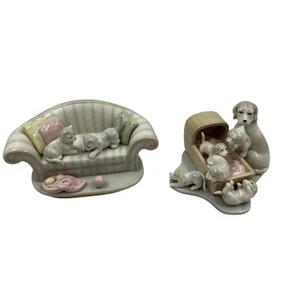 Lotto 2 statuine vintage Brinn's Pittsburgh porcellana gattini cane cucciolo carrozzina CRACK - Foto 1 di 12