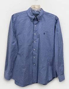 Ralph Lauren camicia abbottonata uomo XL blu vestibilità classica quadri manica lunga pony - Foto 1 di 12