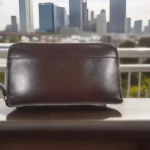 Vintage Coach dunkelbraun umlaufender Reißverschluss mehrere Taschen Kreditkarte/Ausweis Organizer - Bild 1 von 15
